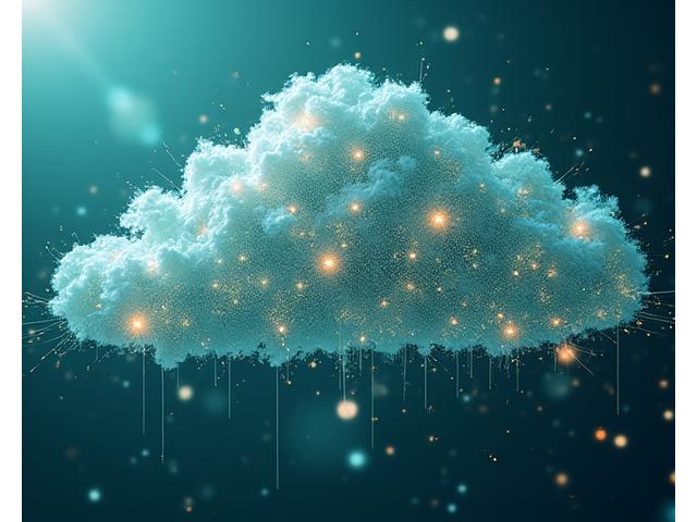 Abstract futuristic cloud architecture with interconnected nodes and data flow, representing digital transformation.