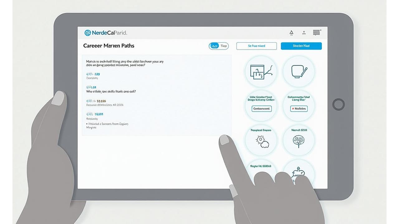 Screenshot of an interactive career path quiz interface with various tech career options