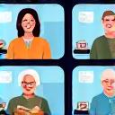 Illustration of diverse smiling people in a structured online group chat interface.