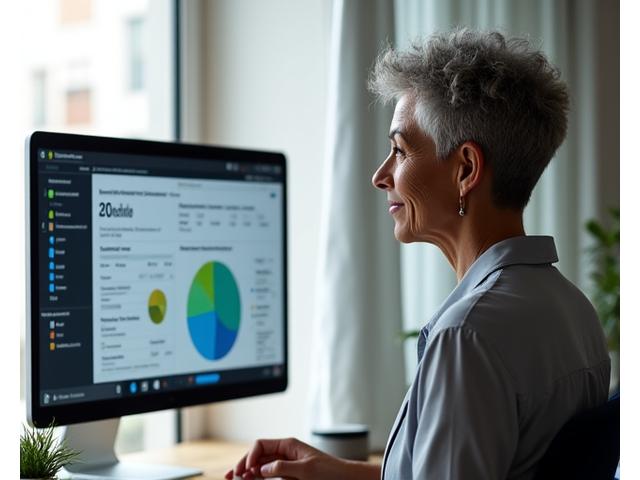 Marilyn, a vibrant woman in her mid-50s, confidently speaking at a virtual meeting on a video call.