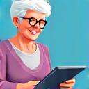 Illustration of an elderly person comfortably using a tablet, symbolizing technology orientation.