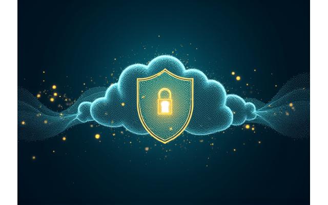 Abstract representation of cloud security lock and shield