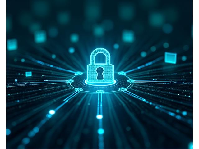 Abstract depiction of a digital lock and cybersecurity elements, signifying robust data protection measures at TechEd Australia